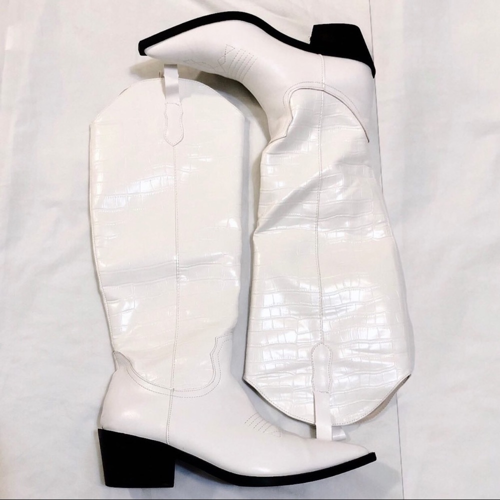 White Tall Cowboy Cowgirl Boots Western Party Costume Festival Rodeo Rave